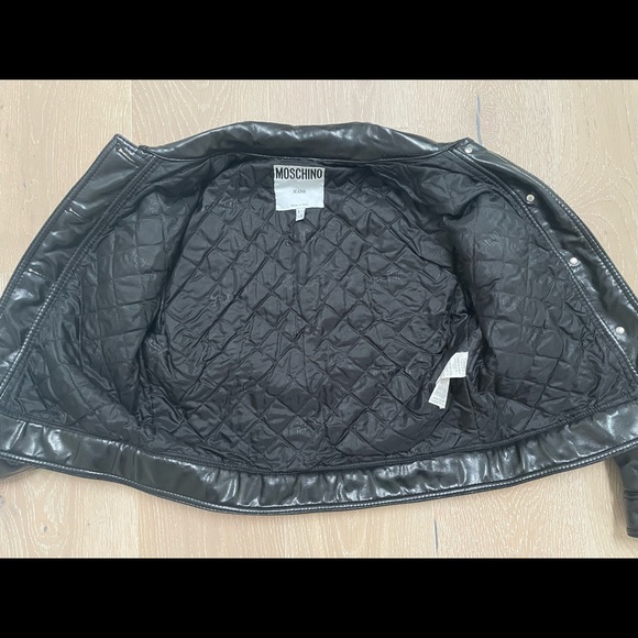 Vintage Moschino Black Quilted Moto Denim Style Patented Jacket UK 44 / US 10 - Picture 4 of 8